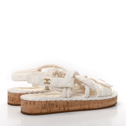 Chanel Cord Lambskin Quilted Logo Sandals 36 White 4 of 11