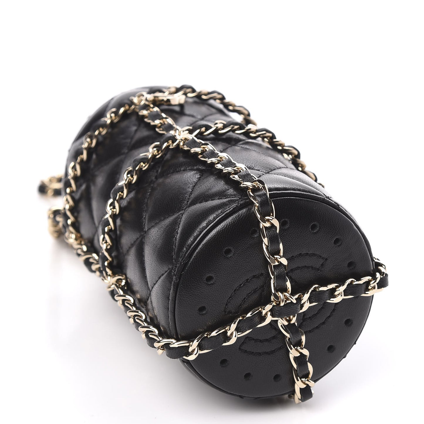 Lambskin Quilted CC To Drink Water Bottle Black Gold