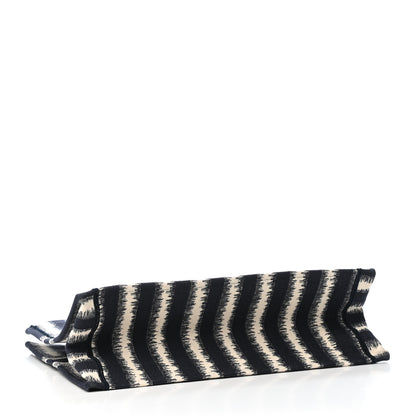 Christian Dior Canvas Embroidered Striped Book Tote Black 3 of 4