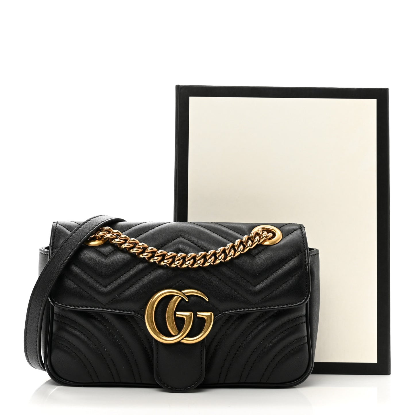 Calfskin Matelasse Mini GG Marmont Shoulder Bag Black