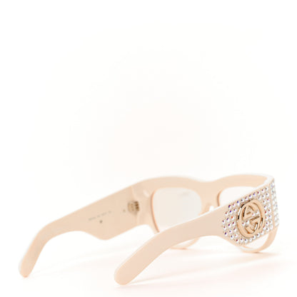 Gucci Acetate Crystal Oversize Hollywood Forever Sunglasses GG0144S Ivory 4 of 8