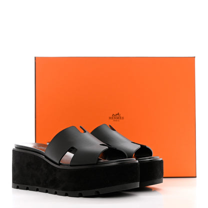 Hermes Calfskin Suede Eze 30 Sandals 38 Black 9 of 9