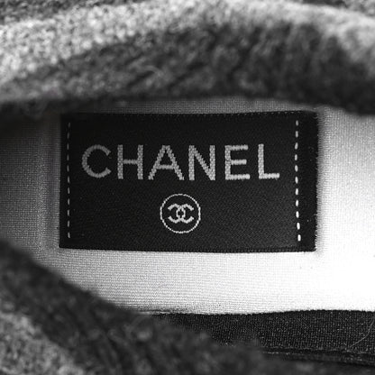 Chanel Knit Fabric Suede Calfskin Womens CC Sneakers 39.5 Grey Black 6 of 7