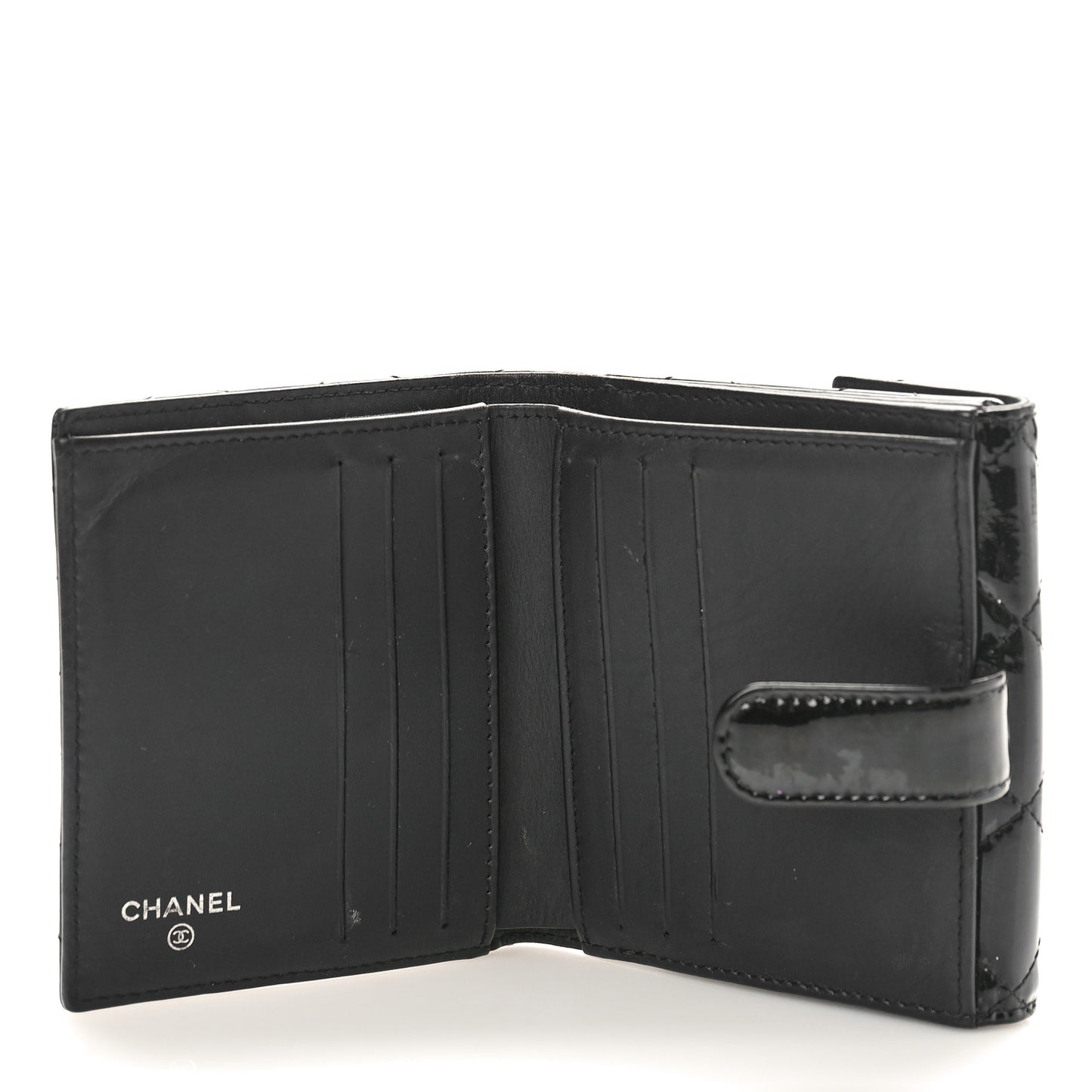 Patent Quilted Compact French Flap Wallet Black