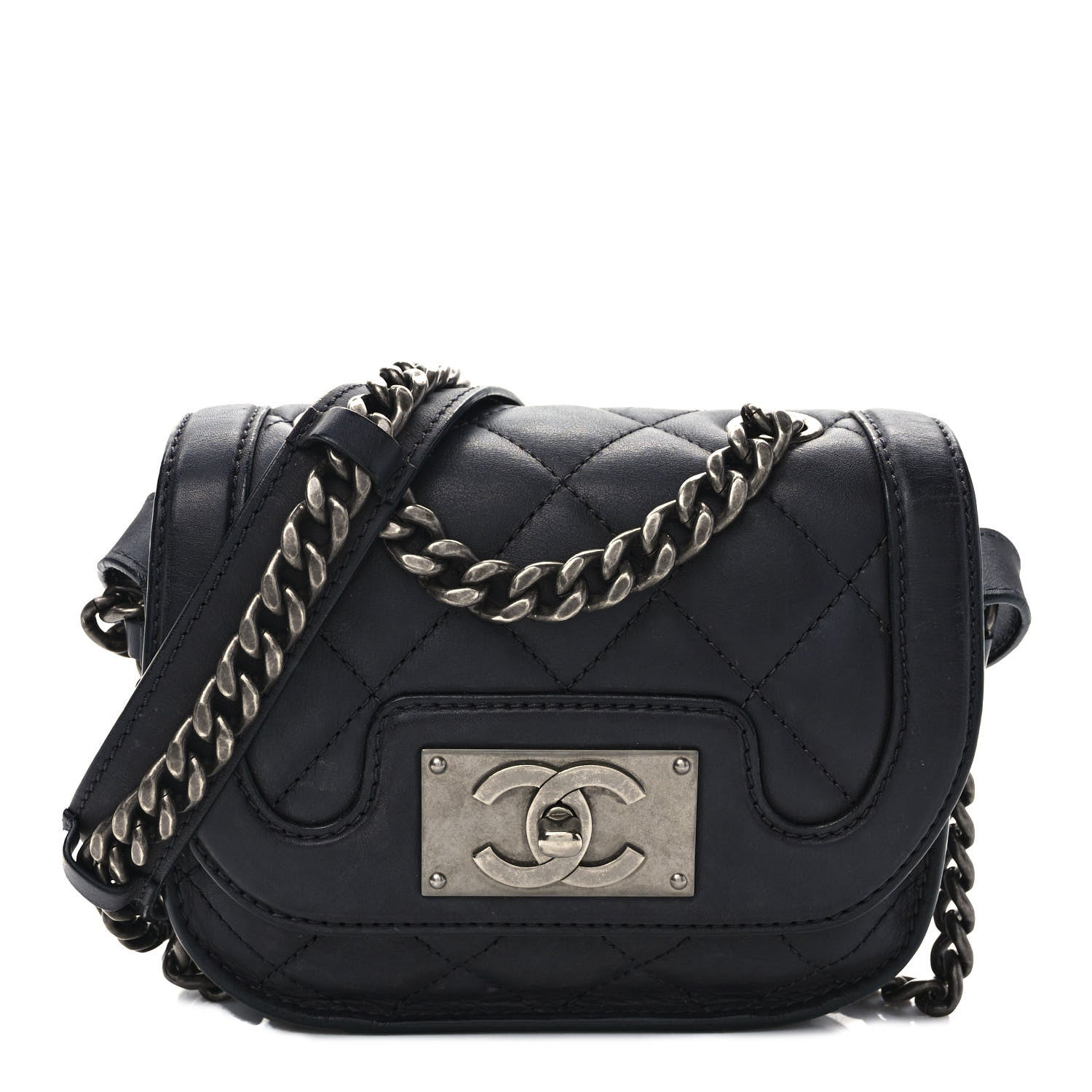 Chanel Calfskin Quilted Small Double Chained Messenger Flap Charcoal 1 of 9