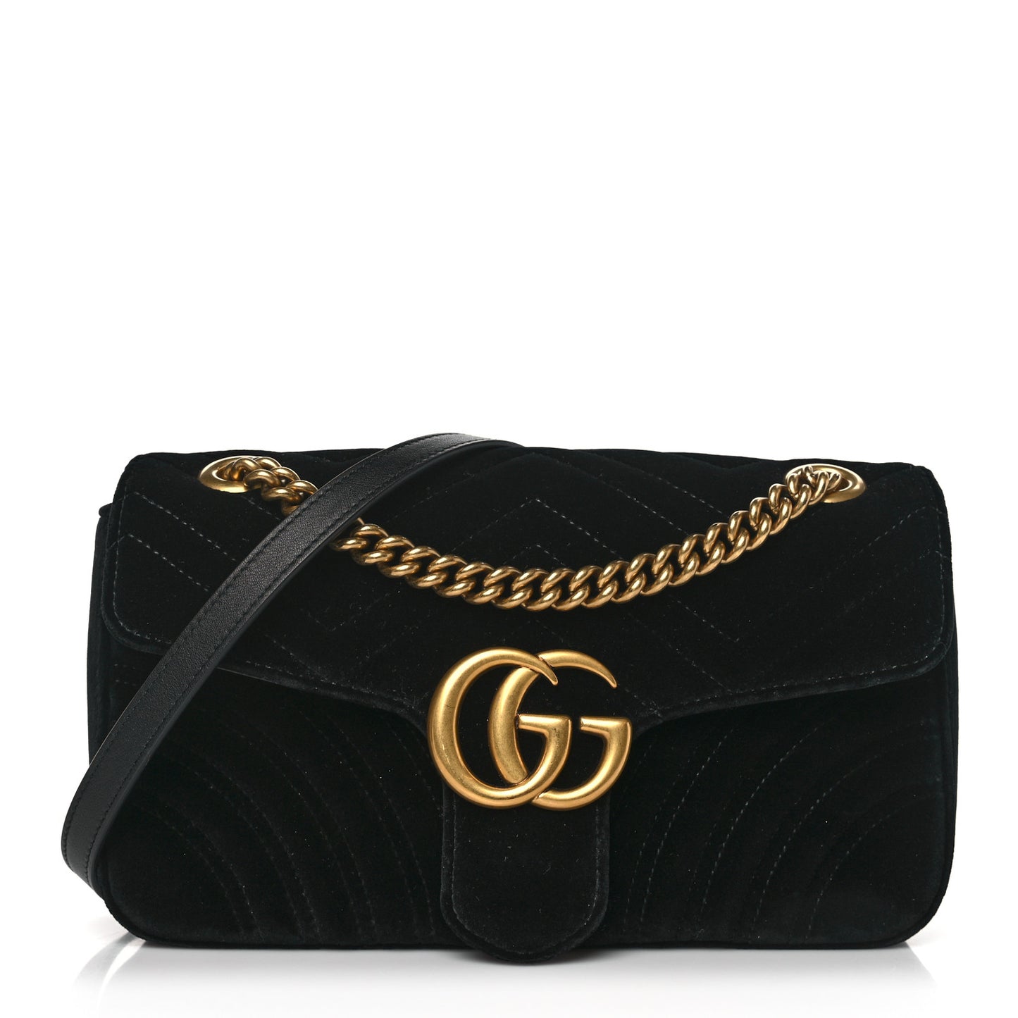 Velvet Matelasse Small GG Marmont Shoulder Bag Black
