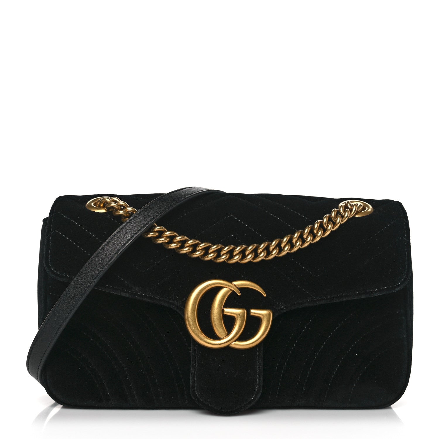 Gucci Velvet Matelasse Small GG Marmont Shoulder Bag Black 1 of 9