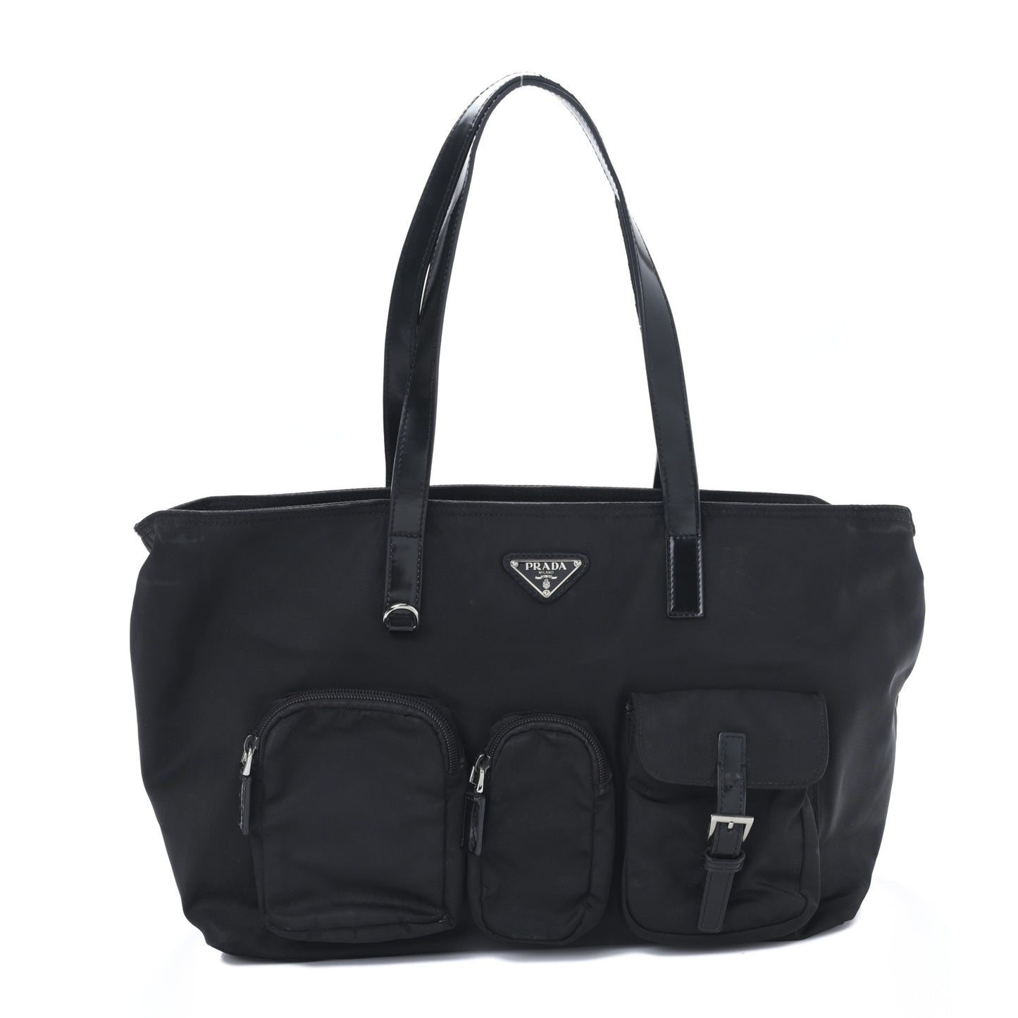 Nylon Front Pockets Tote Black