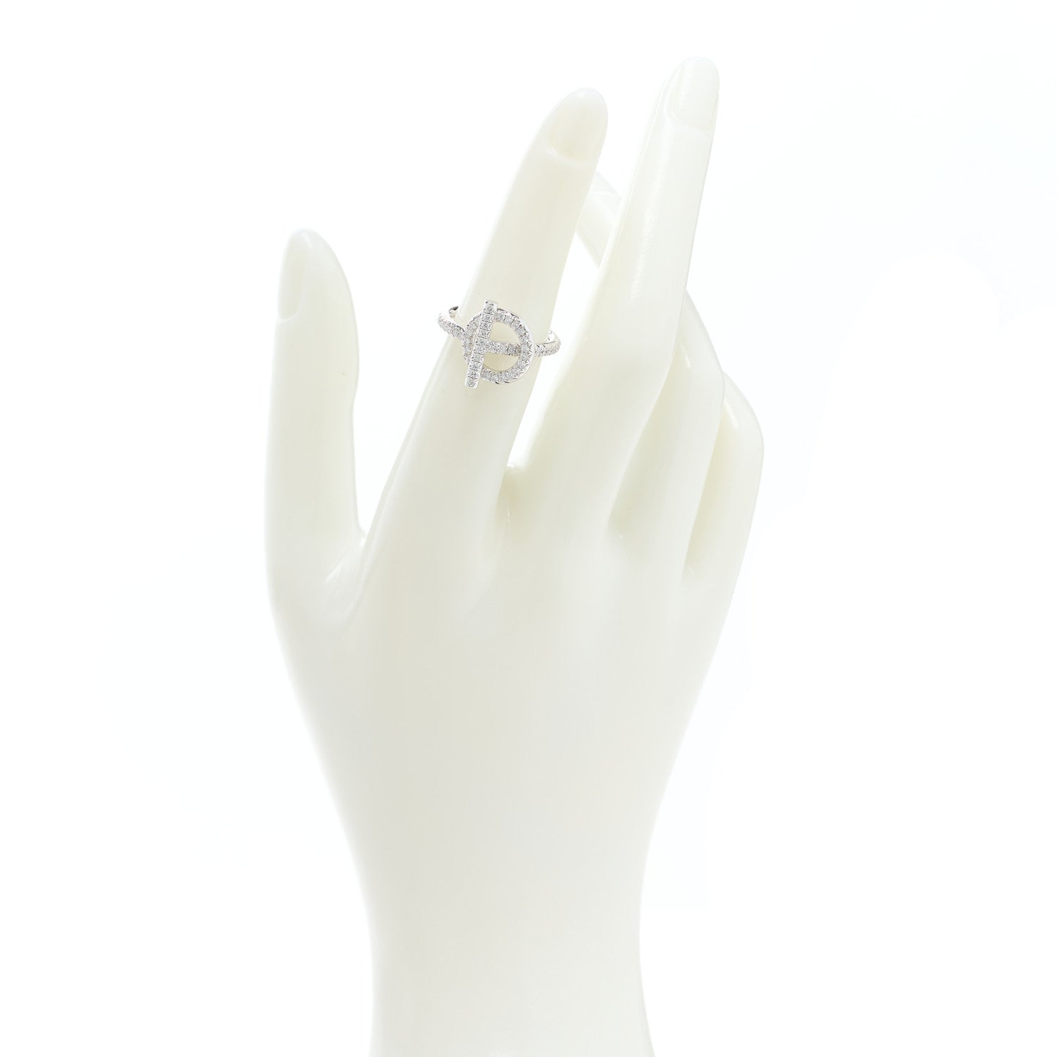 Hermes 18K White Gold Pave Diamond PM Echappee Ring 50 5.5 2 of 7