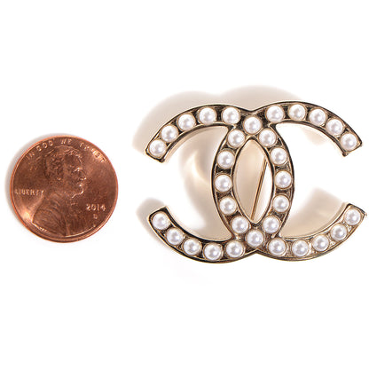 Chanel CC Pearl Brooch Pin Gold 3 of 6