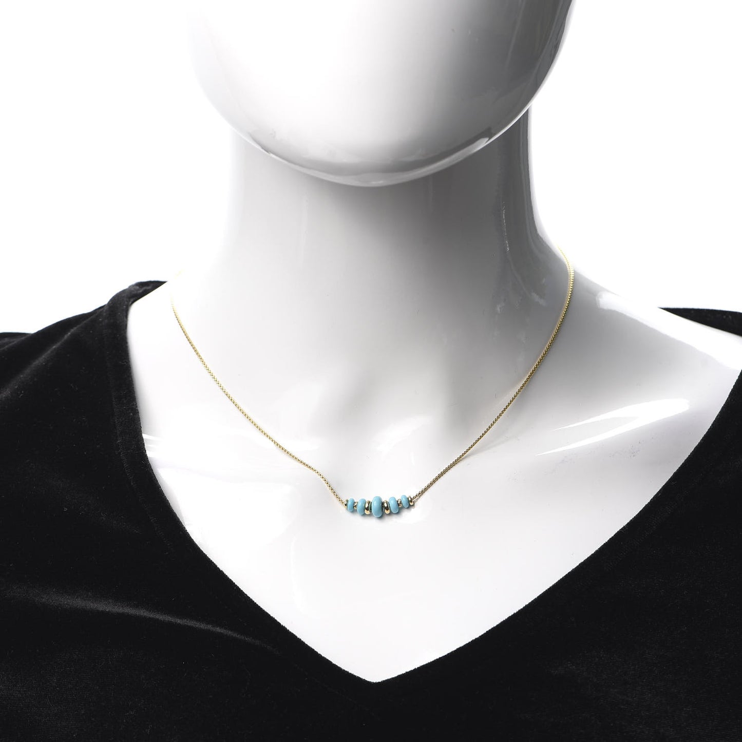 18K Yellow Gold Turquoise Rio Rondelle Short Station Necklace