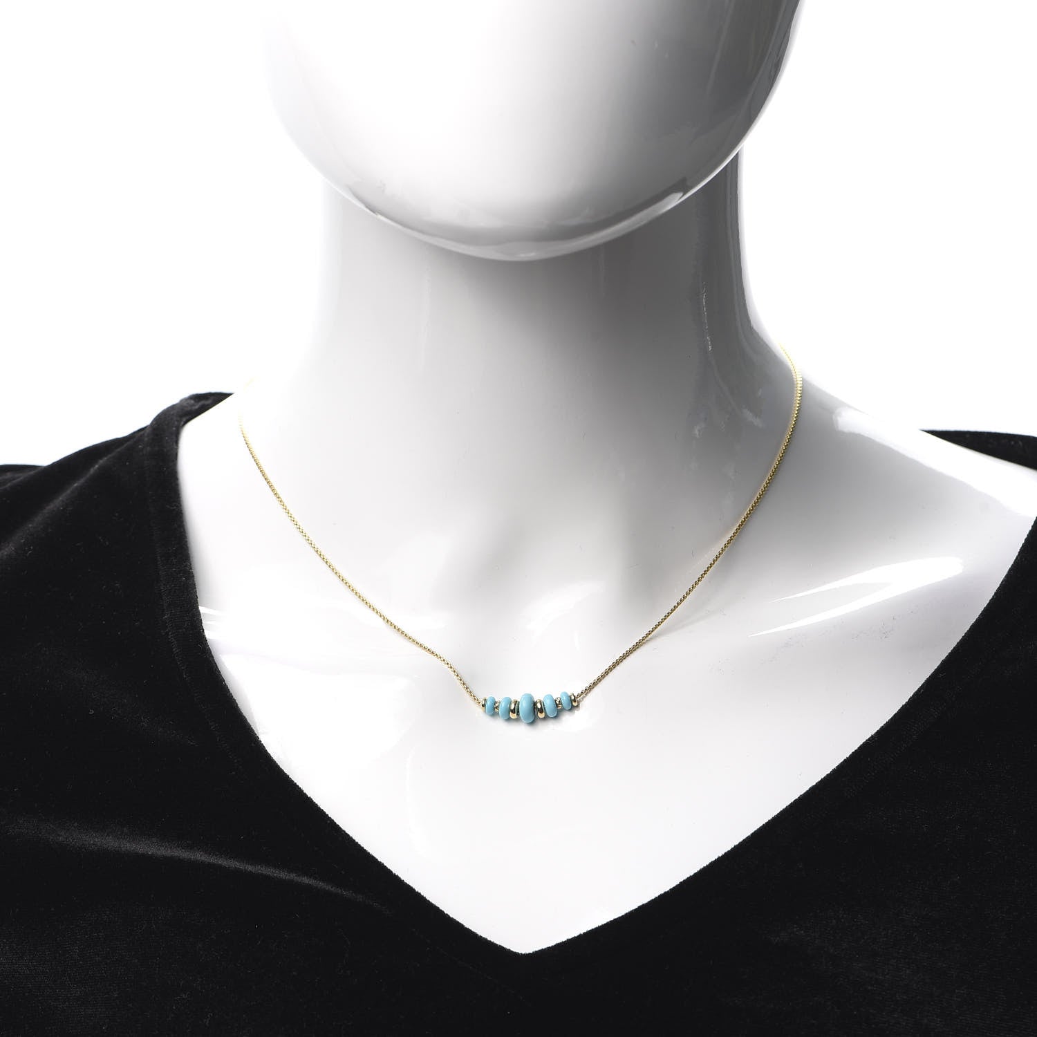 David Yurman 18K Yellow Gold Turquoise Rio Rondelle Short Station Necklace 2 of 5