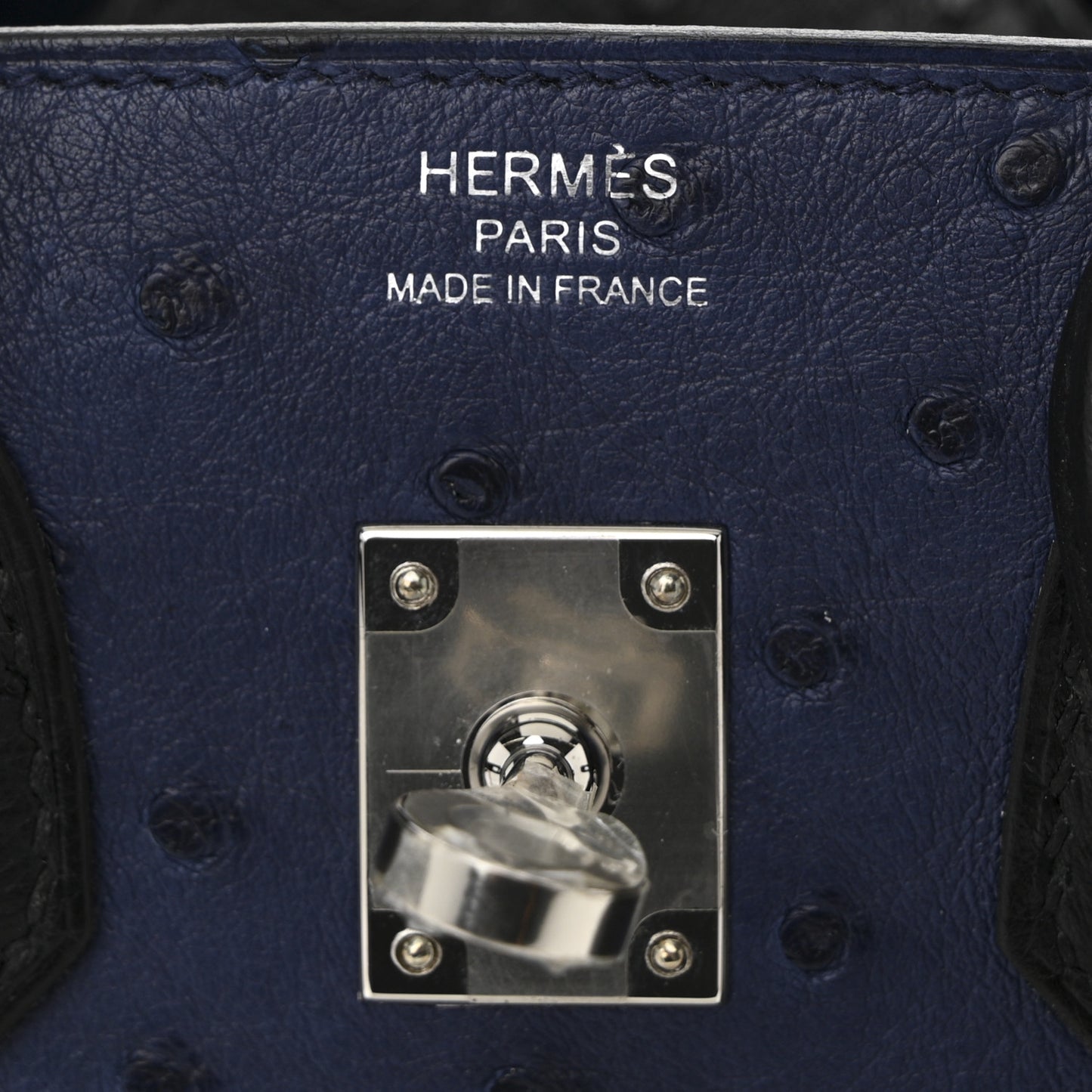 Ostrich Bi-Color Birkin 25 Bleu Iris Black