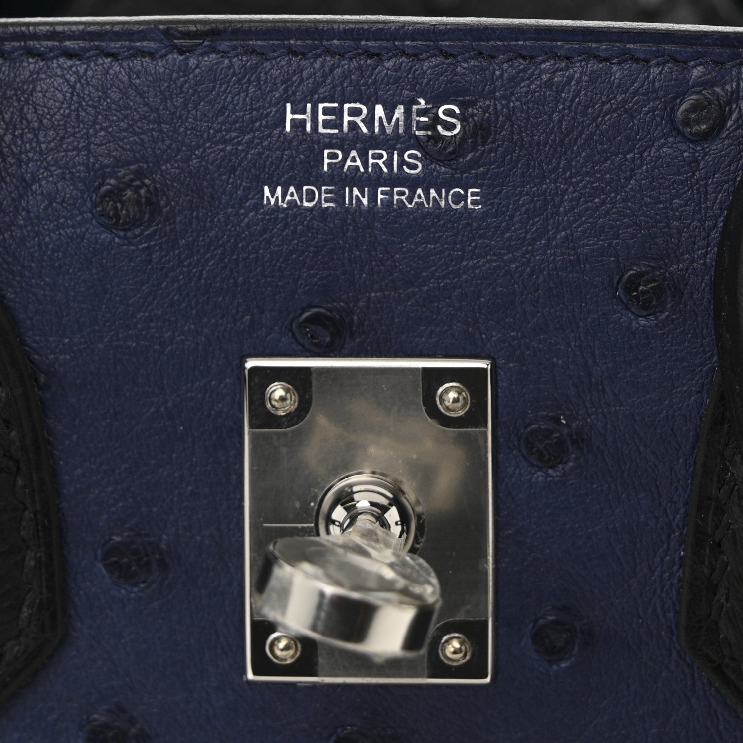 Hermes Ostrich Bi-Color Birkin 25 Bleu Iris Black 6 of 11