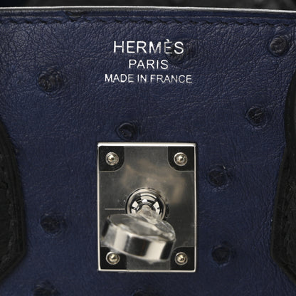 Hermes Ostrich Bi-Color Birkin 25 Bleu Iris Black 6 of 11