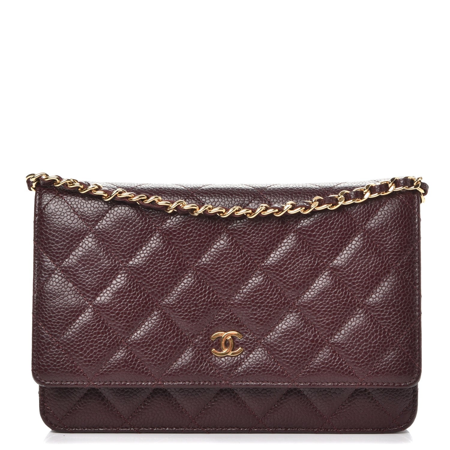 Chanel Caviar Quilted Wallet on Chain WOC Burgundy 1 of 9