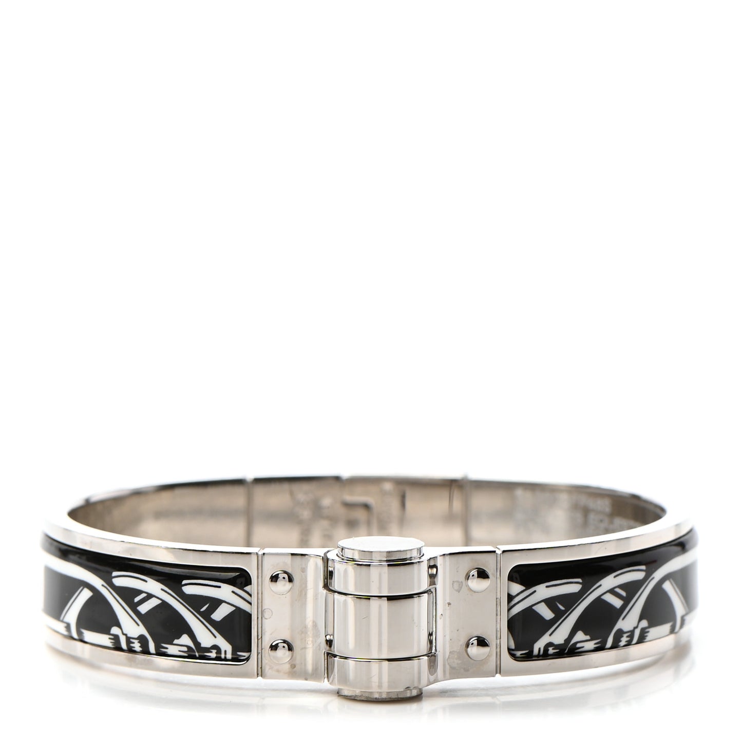 Enamel Printed Narrow Balades Equestres Positif Negatif Hinged Bracelet S Black