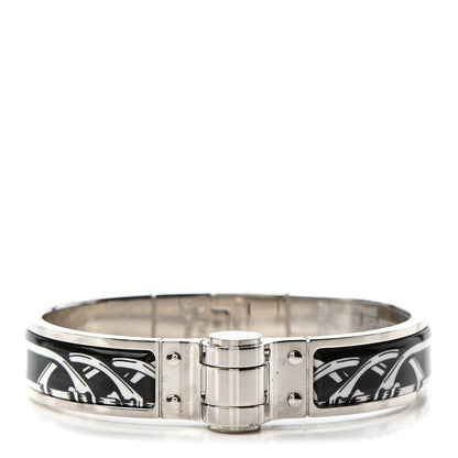 Hermes Enamel Printed Narrow Balades Equestres Positif Negatif Hinged Bracelet S Black 1 of 4