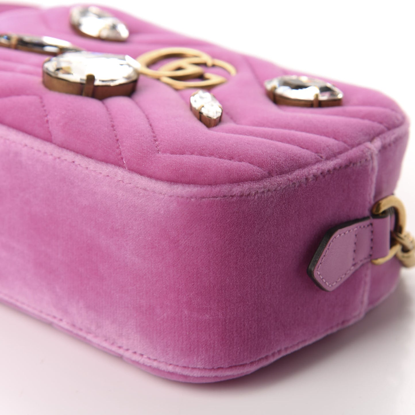 Velvet Matelasse Marquise Crystals Mini GG Marmont Chain Shoulder Bag Malva