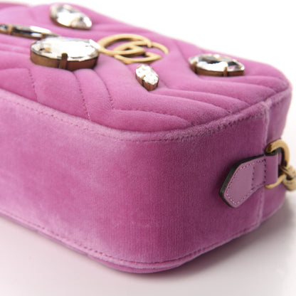 Gucci Velvet Matelasse Marquise Crystals Mini GG Marmont Chain Shoulder Bag Malva 7 of 10