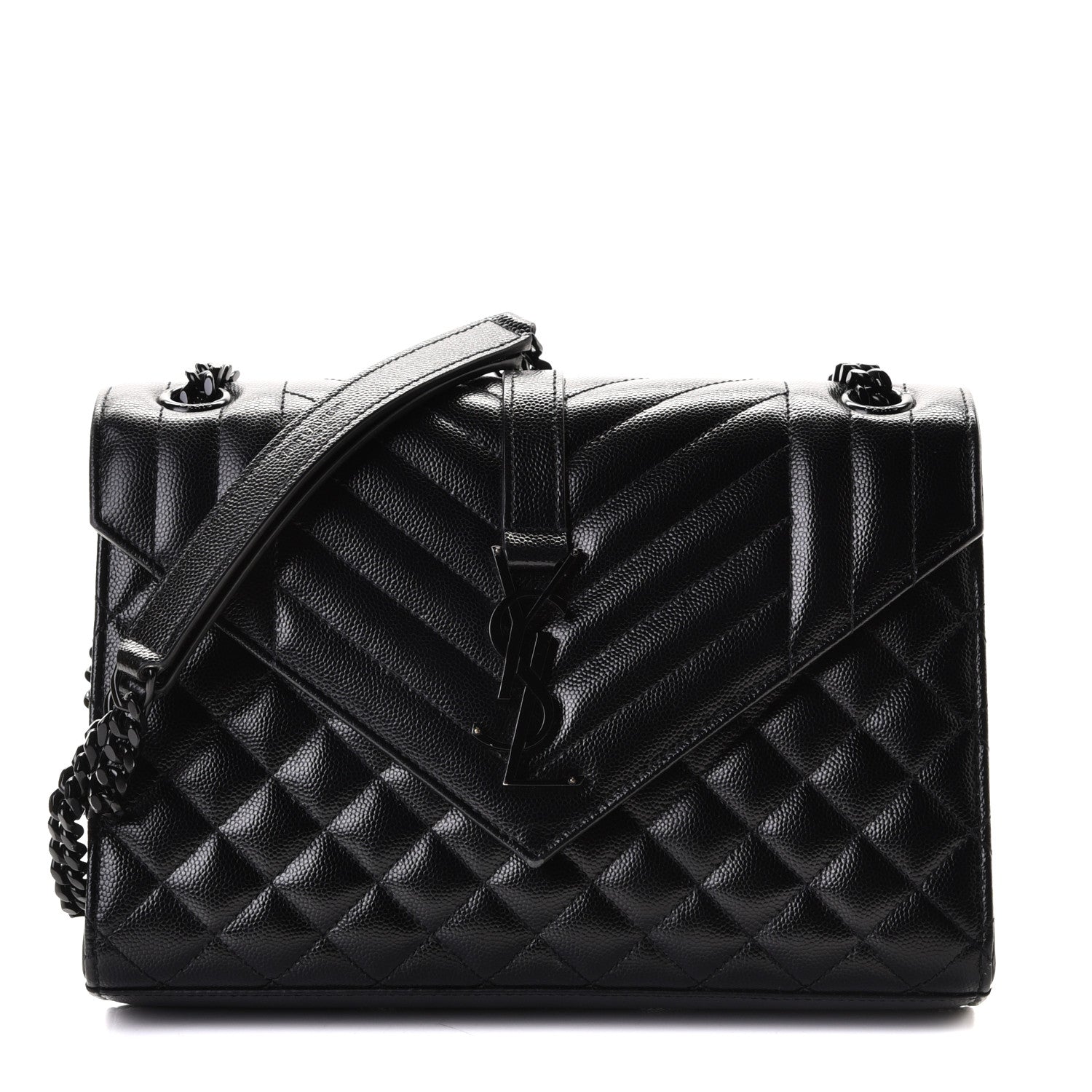Saint Laurent Grain De Poudre Textured Mixed Matelasse Triquilt Medium Monogram Satchel Black 1 of 9