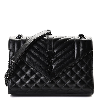Saint Laurent Grain De Poudre Textured Mixed Matelasse Triquilt Medium Monogram Satchel Black 1 of 9