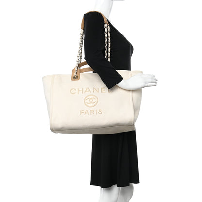Chanel Canvas Pearl Medium Deauville Tote Ecru Beige 2 of 28