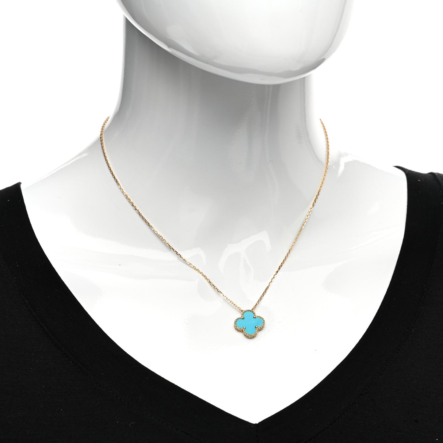 18K Yellow Gold Turquoise Vintage Alhambra Pendant Necklace