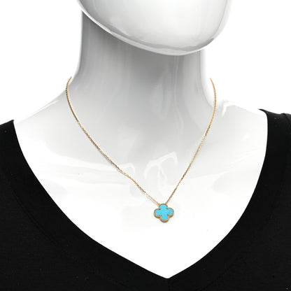 Van Cleef & Arpels 18K Yellow Gold Turquoise Vintage Alhambra Pendant Necklace 2 of 6