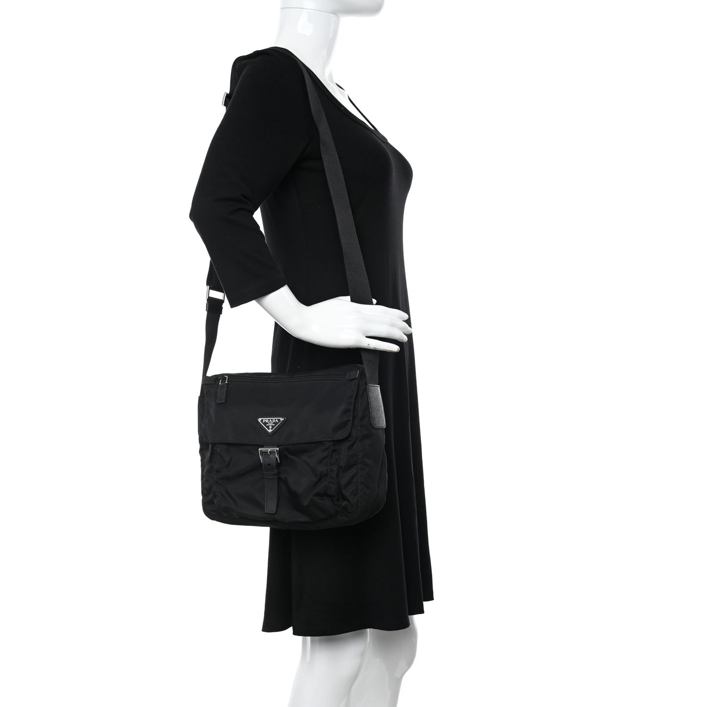Tessuto Nylon Saffiano Small Vela Messenger Black