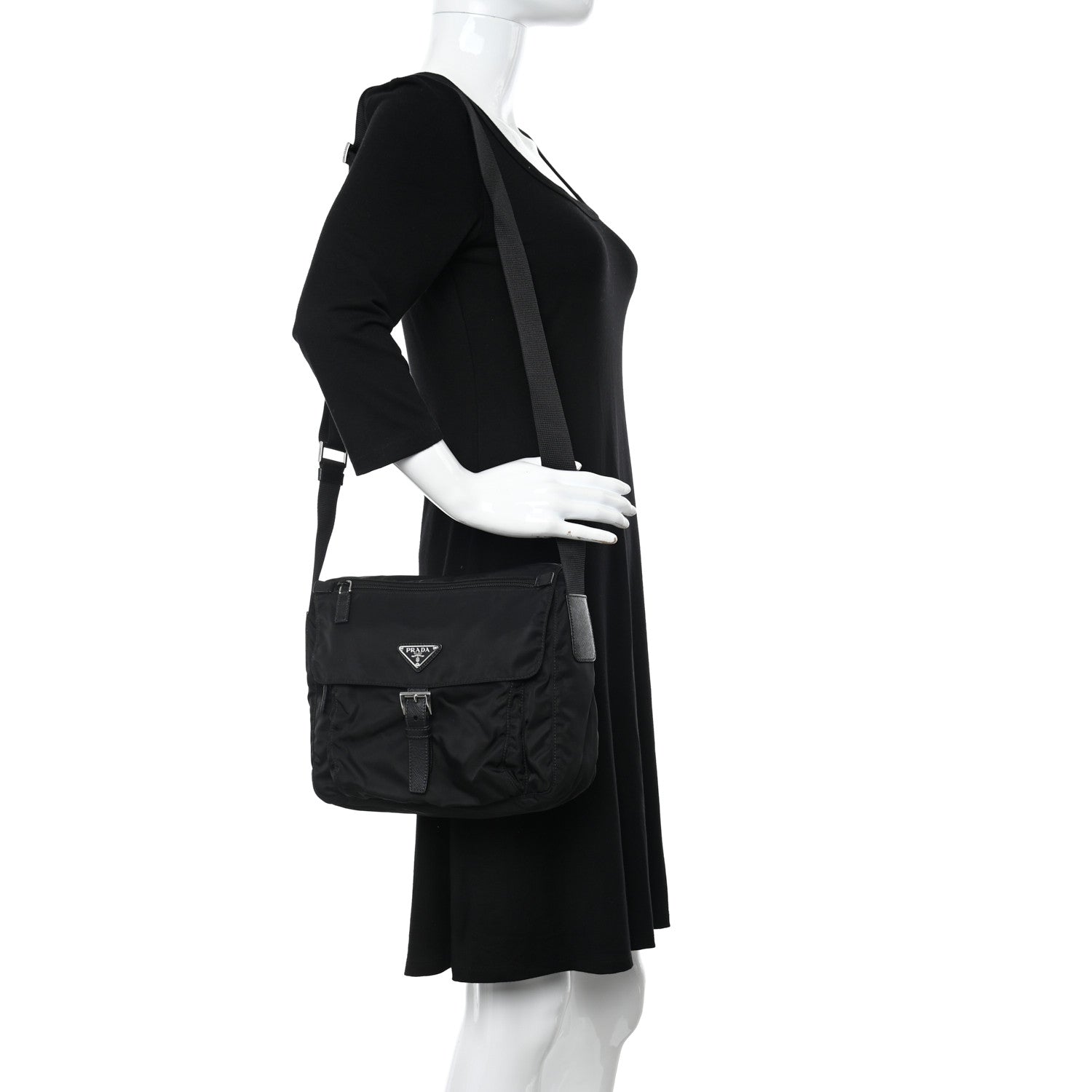 Prada Tessuto Nylon Saffiano Small Vela Messenger Black 2 of 14