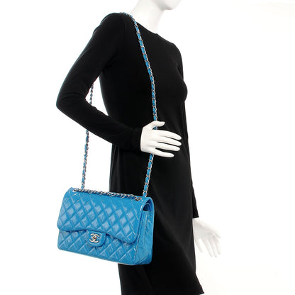Chanel Patent Calfskin Quilted Jumbo Double Flap Turquoise 2 of 8