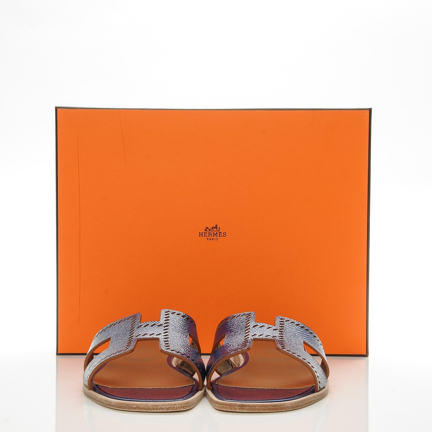 Hermes Patent Epsom Perforated Oran Sandals 41 Bleu Saphir 8 of 8