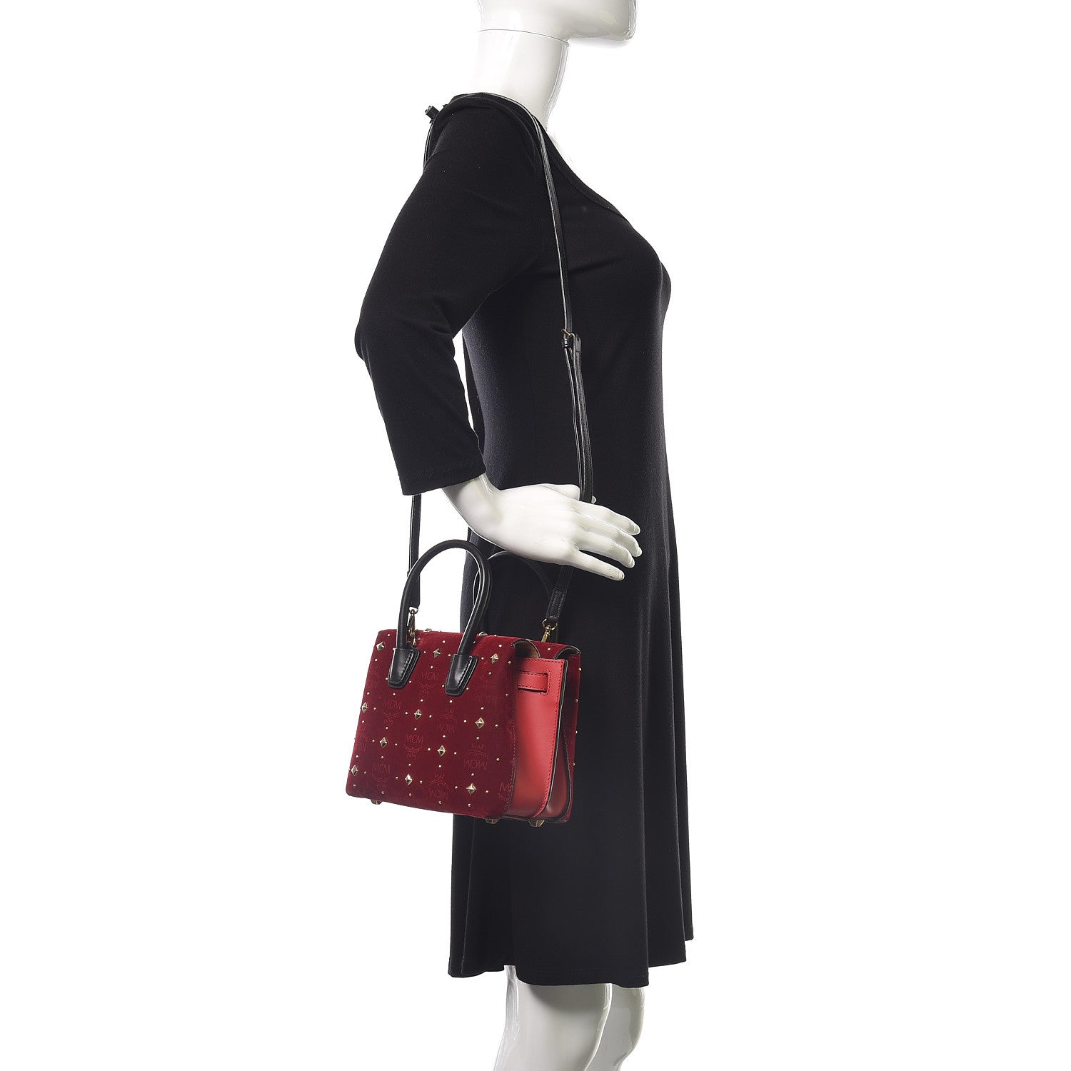 MCM Velvet Studded Mini Insignia Milla Tote Ruby Red 2 of 12