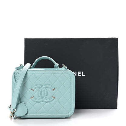 Chanel Caviar Quilted Medium CC Filigree Vanity Case Light Blue 11 of 11