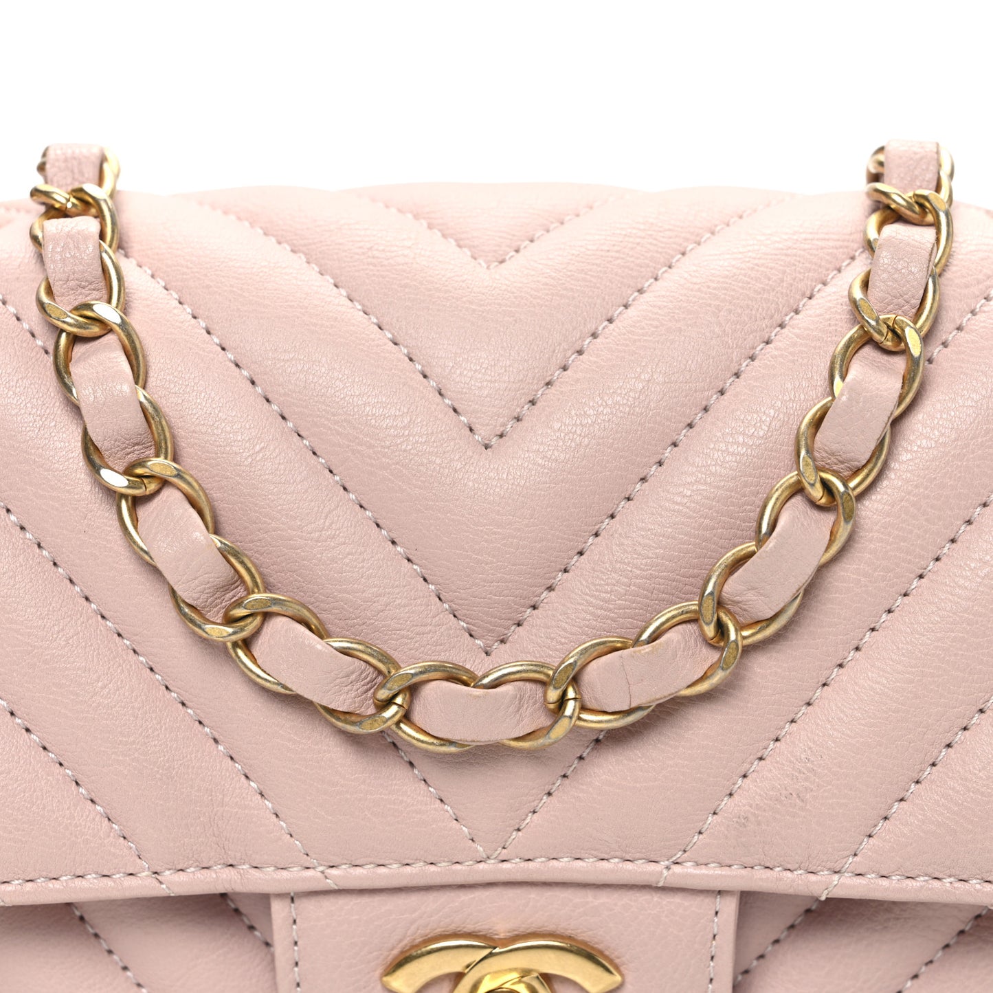 Calfskin Chevron Quilted Mini Rectangular Flap Light Pink