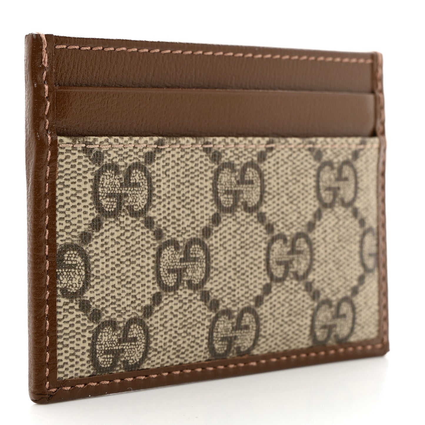 GG Supreme Monogram Azalea Calfskin Retro Interlocking G Card Holder Beige Ebony Brown Sugar