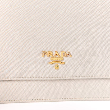 Prada Saffiano Metal Flap Wallet with Strap Talco 14 of 15