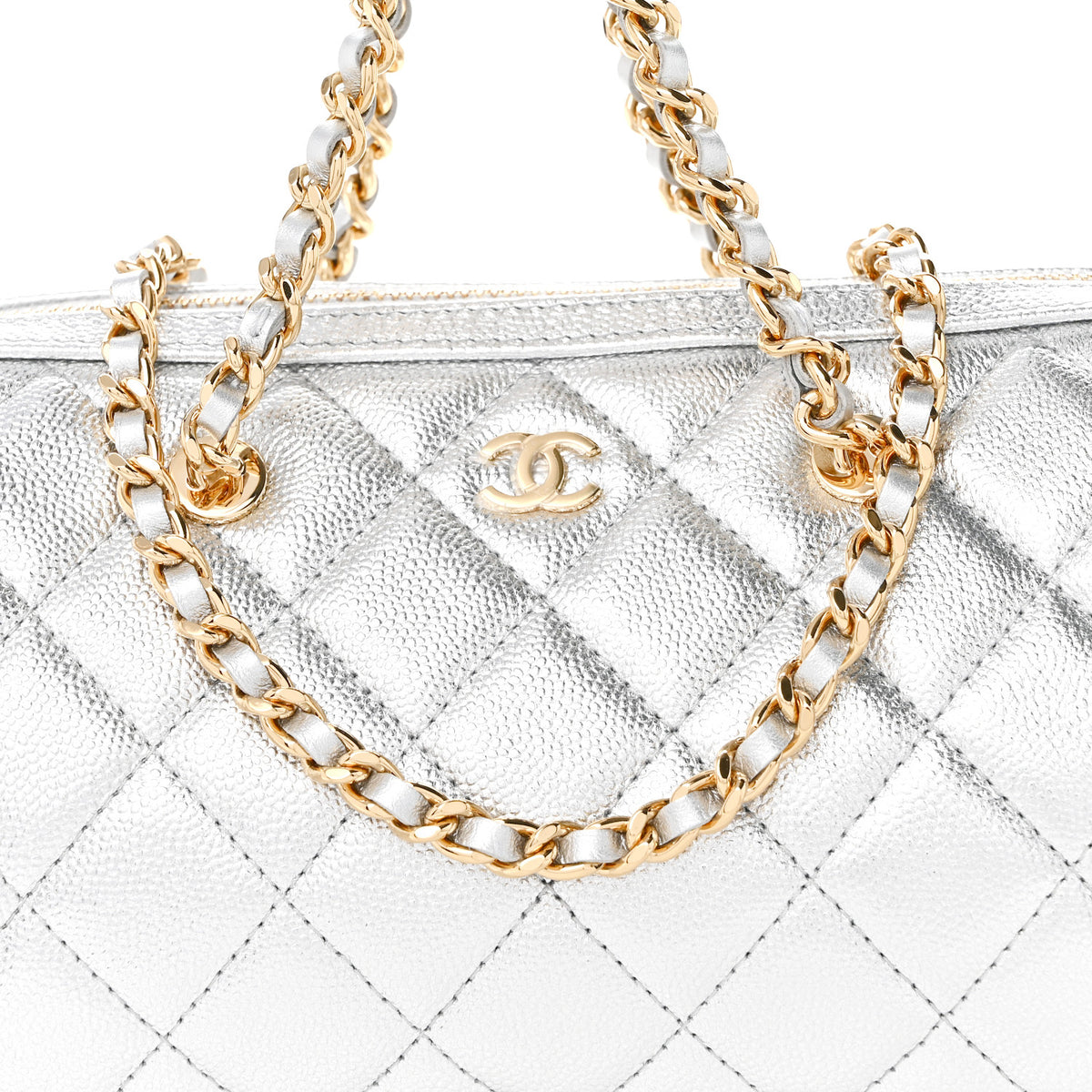 Chanel Metallic Caviar Quilted Barrel Clutch With Chain Silver 8 of 10