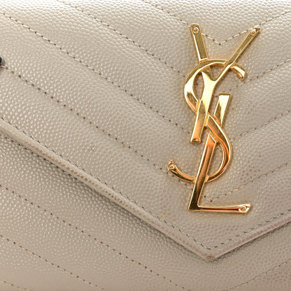 Saint Laurent Grain De Poudre Matelasse Chevron Monogram Flap Wallet Crema Soft 10 of 16