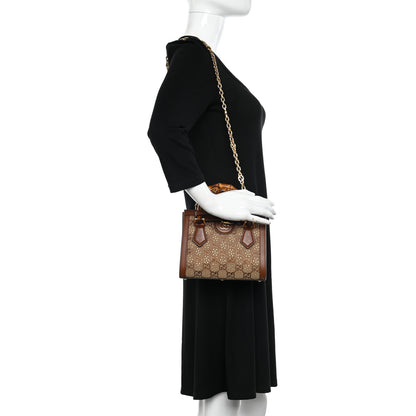 Gucci New Canvas Charisma Calfskin Crystal GG Monogram Mini Diana Tote Bag Camel Ebony 2 of 13