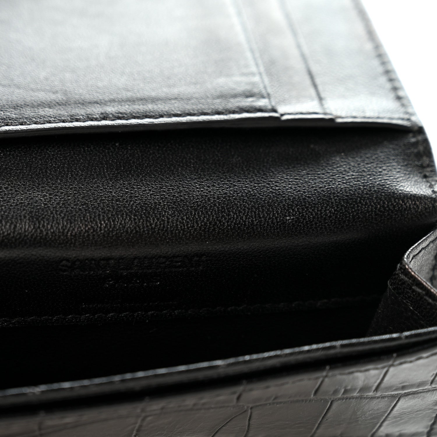 Saint Laurent Calfskin Crocodile Embossed Business Card Case Black 6 of 7