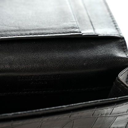 Saint Laurent Calfskin Crocodile Embossed Business Card Case Black 6 of 7