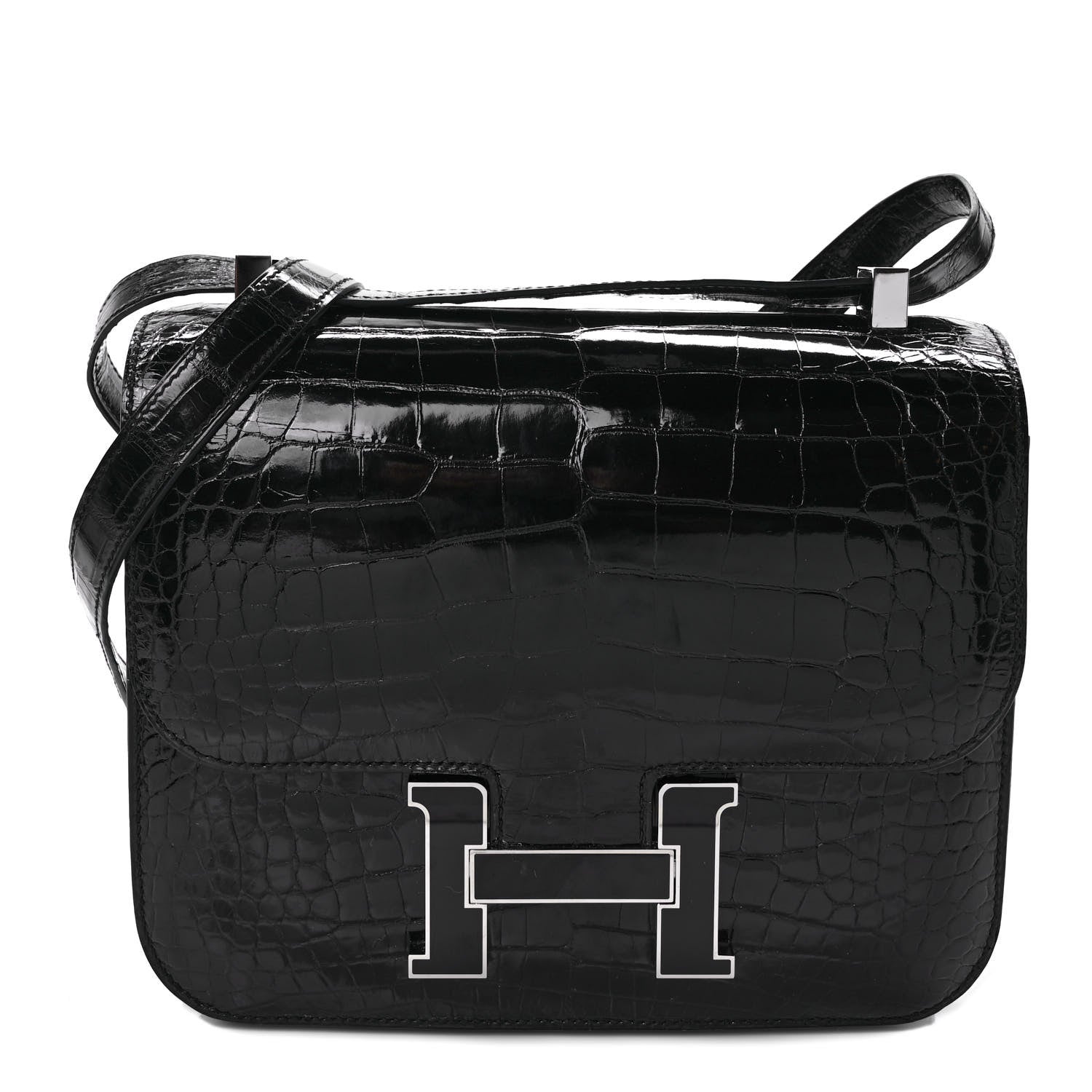 Hermes Shiny Alligator Enamel Constance 24 Black 1 of 8