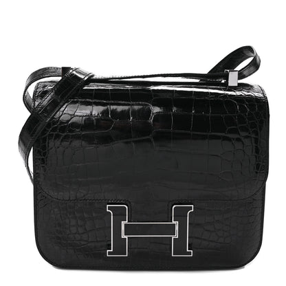 Hermes Shiny Alligator Enamel Constance 24 Black 1 of 8