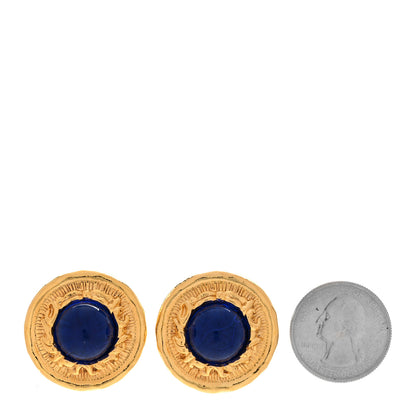Chanel Poured Glass Gripoix Clip On Earrings Gold Blue 2 of 5