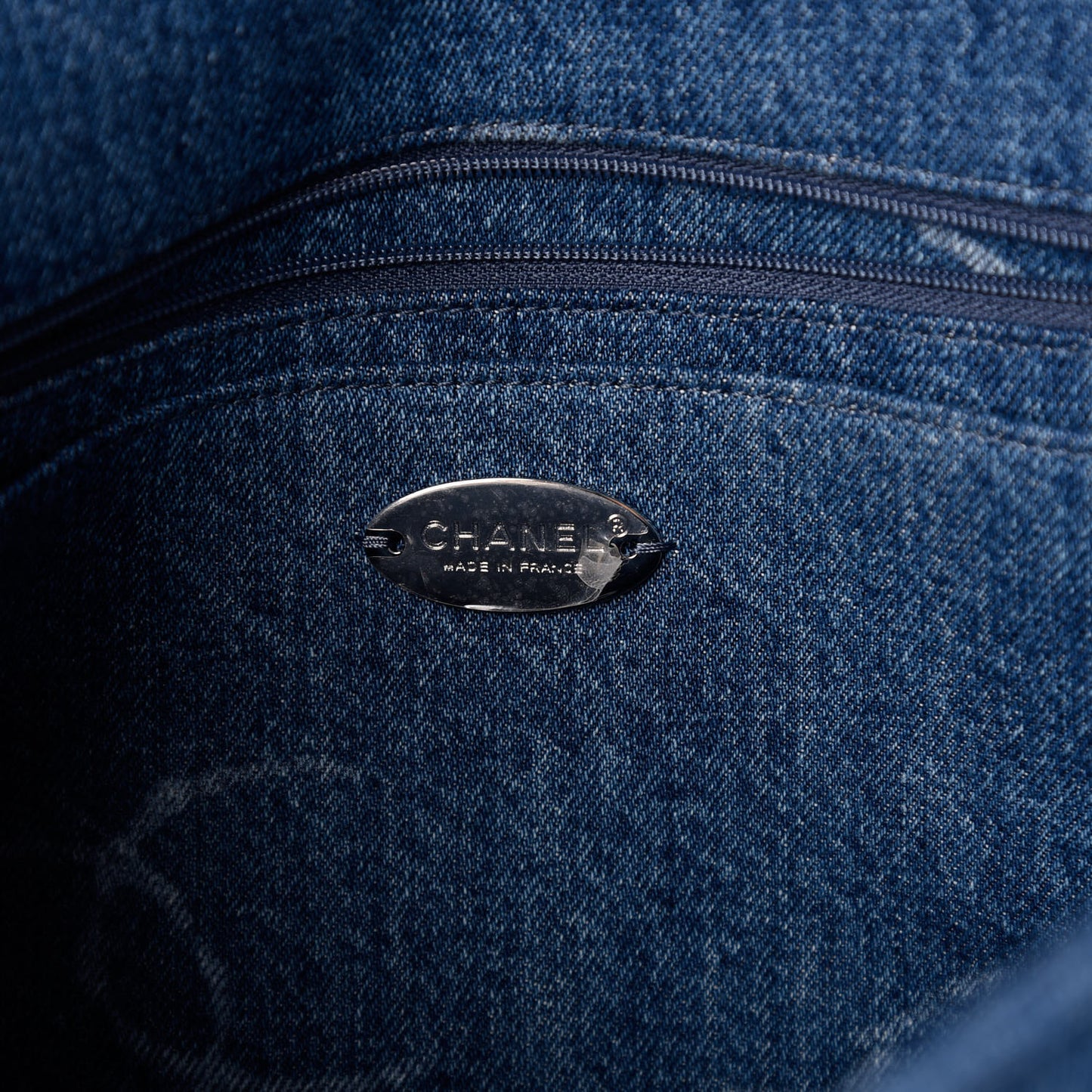 Denim Quilted CC Print Jumbo Single Flap Blue