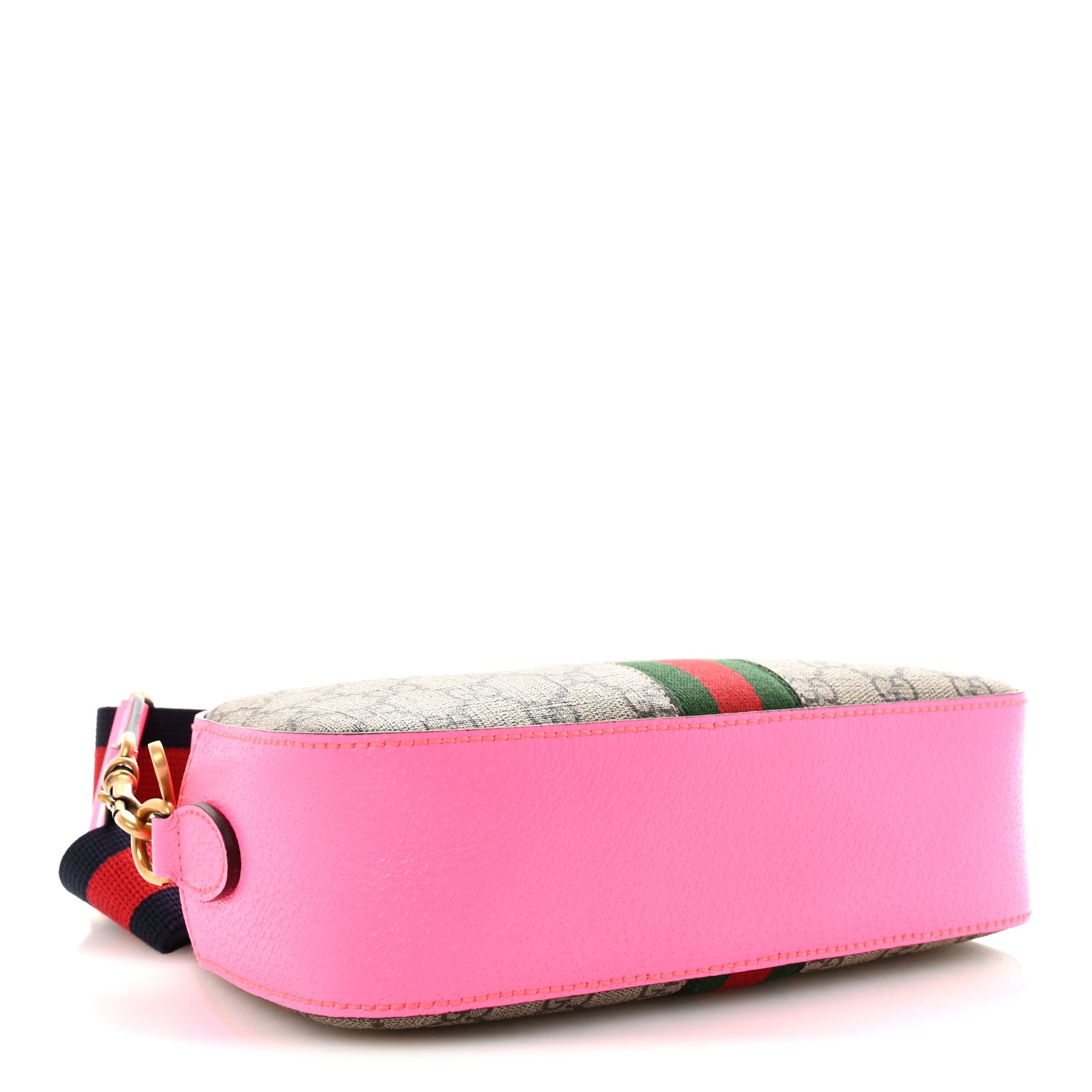 Gucci GG Supreme Monogram Textured Dollar Calfskin Web Ophidia Small Crossbody Bag Beige Ebony Fuchsia 4 of 9