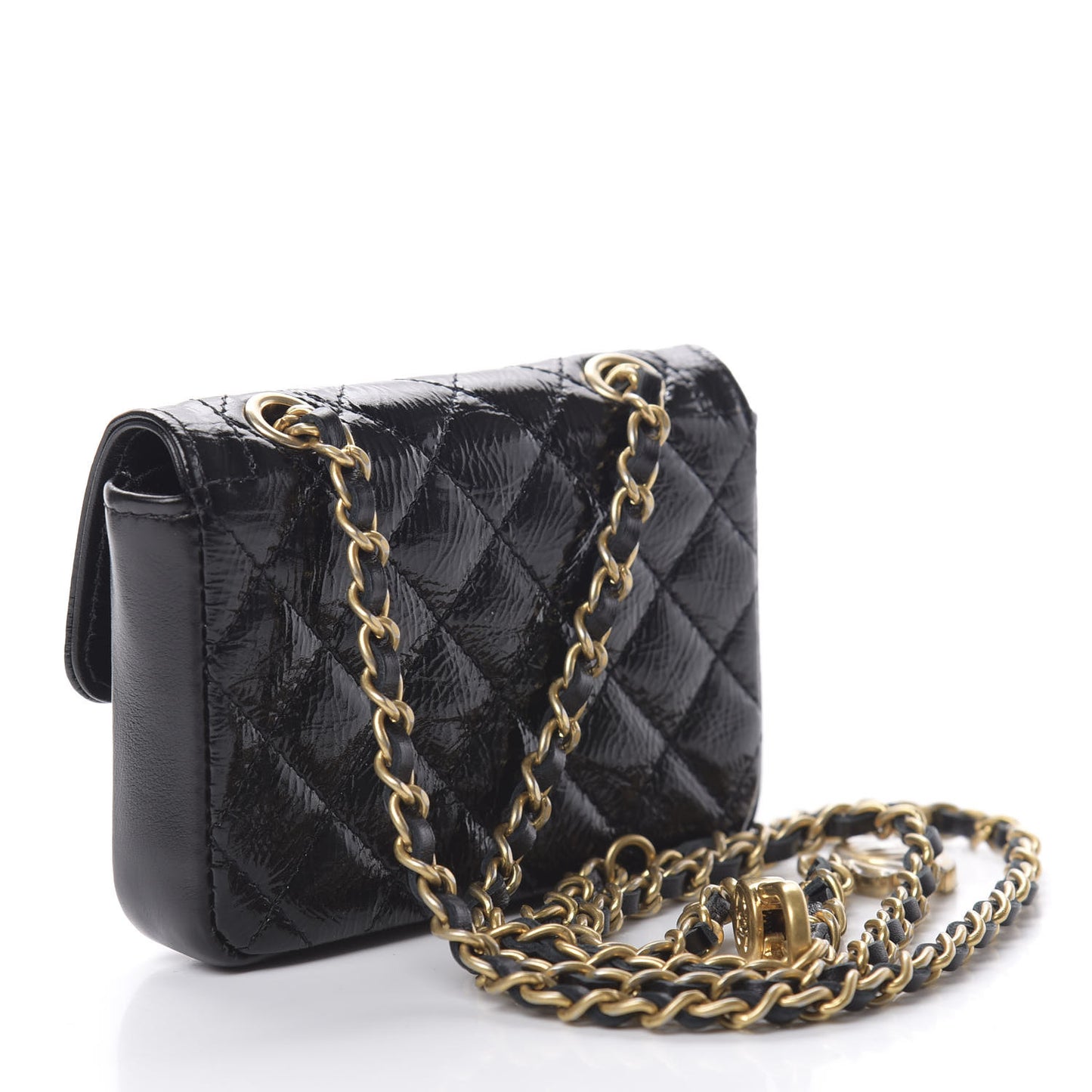 Shiny Aged Calfskin Quilted Waist Belt Bag Black