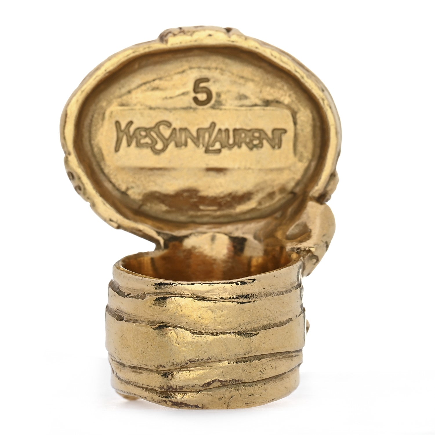 Saint Laurent Glass Cabochon Arty Ovale Ring 5 Gold Coral 2 of 3